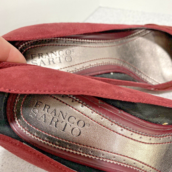 Franco Sarto Impala burgundy suede leather pumps high heels bow details US 8.5M - Picture 7 of 11